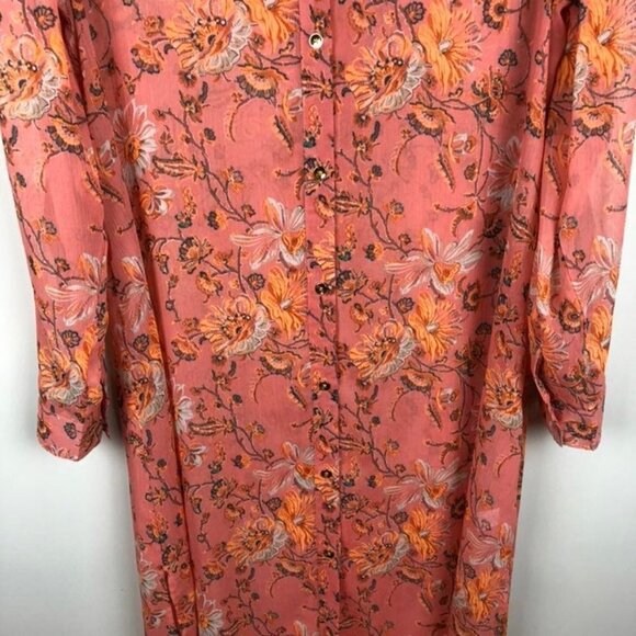 C. Wonder Floral Sheer Duster Orange 10 Button Up - Picture 4 of 8